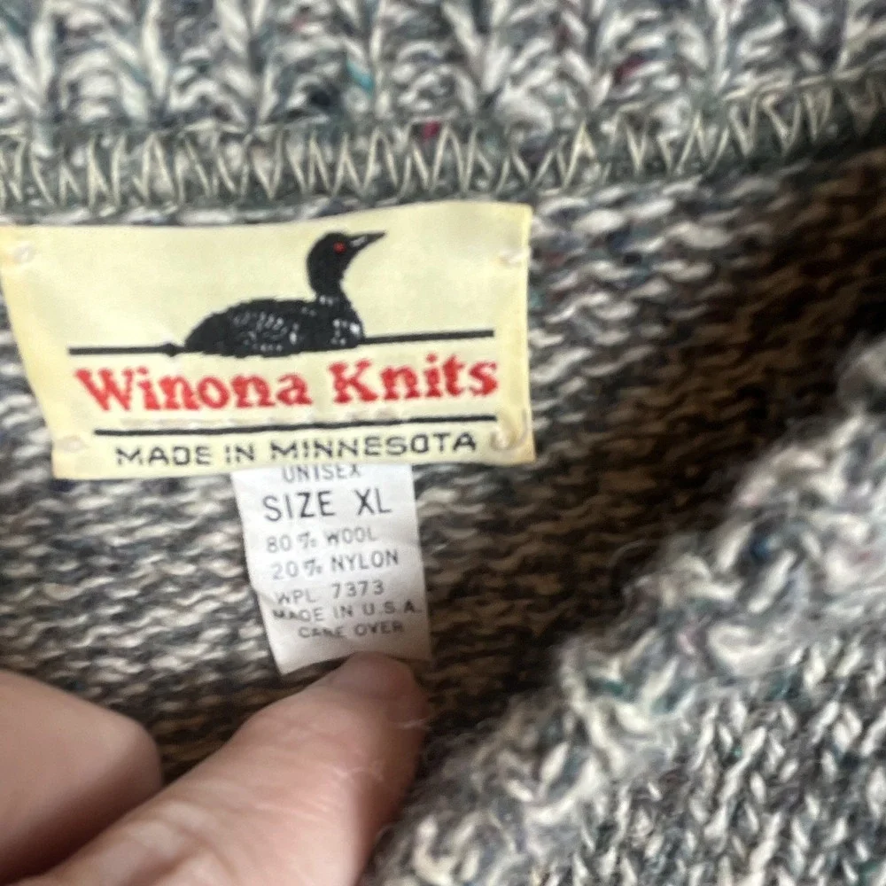 Vintage Winona Knits XL Heathered Wool/Nylon Crewneck Pullover Loon Sweater